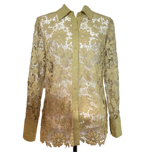 Joie Women’s Lace Light Green Floral Crochet Button-Up Shirt Office Business M